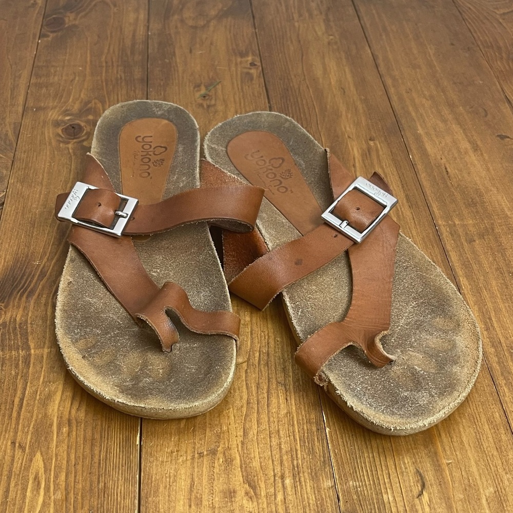 Yokono Leather Sandals Womens size 7.5 cognac tan